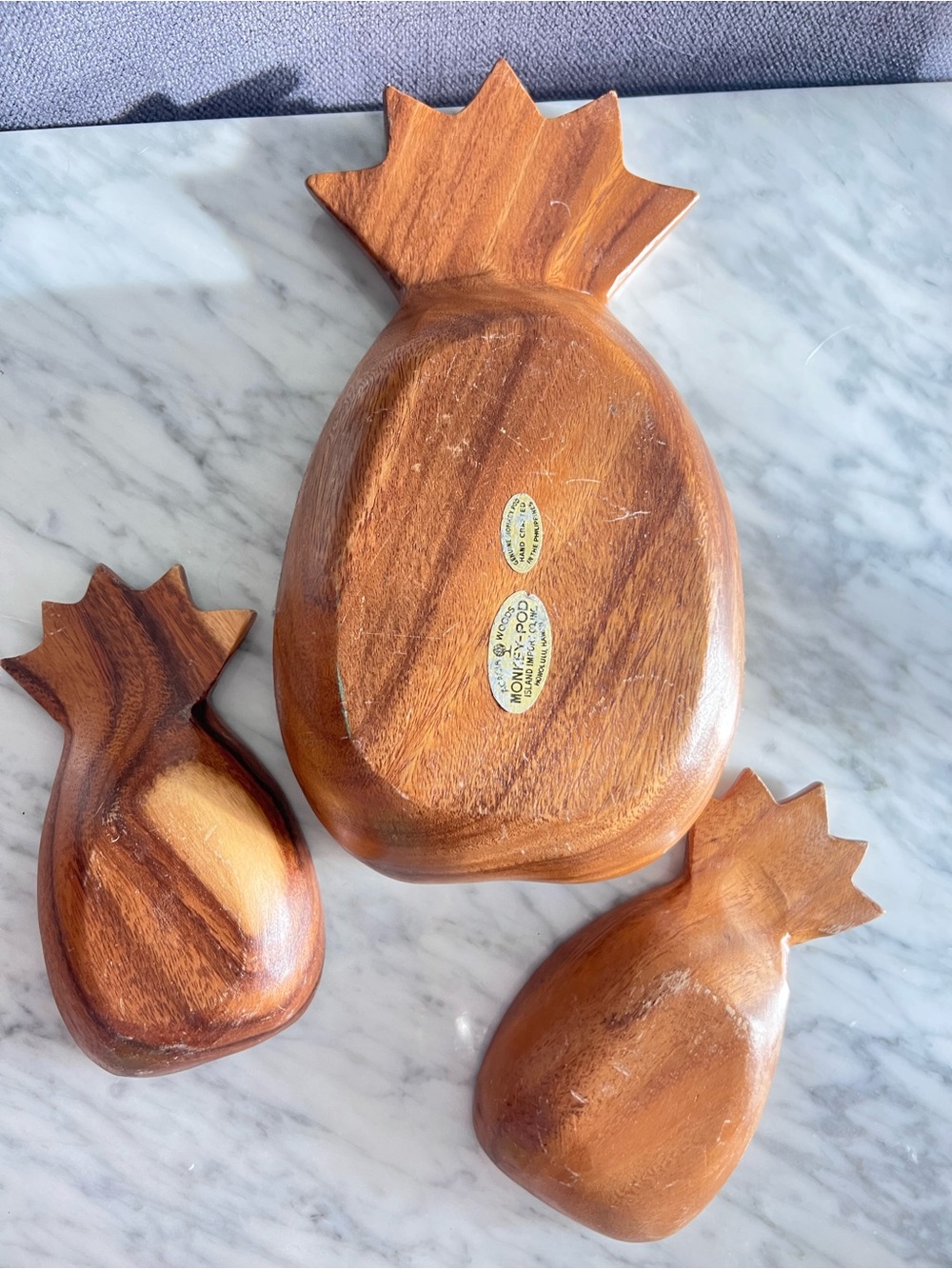 Handcrafted Pineapple Wood Serving Bowl Set - Natural Brown - Picture 2 of 5